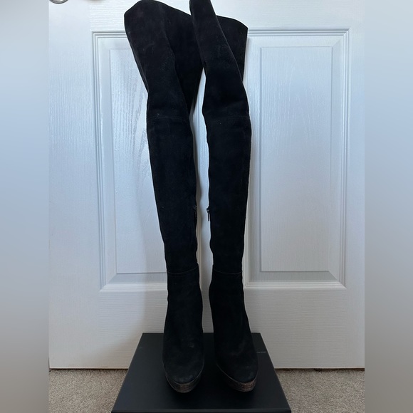 Stuart Weitzman platform boots 36.5 black with wooden heel - Picture 4 of 10